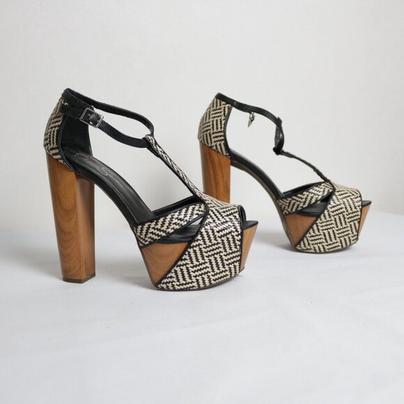 Jessica Simpson Peep Toe Wooden Platform Block Heels Size 8.5 - Picture 2 of 12